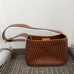 Relic Dark Brown Woven Faux Leather Basket Weave Shoulder Bag Purse Snap Closure